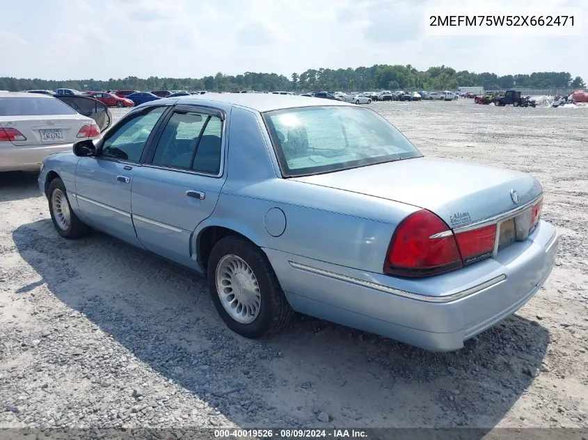 2002 Mercury Grand Marquis Ls VIN: 2MEFM75W52X662471 Lot: 40019526