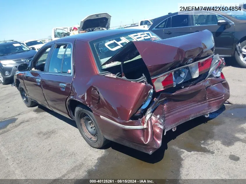 2002 Mercury Grand Marquis Gs VIN: 2MEFM74W42X604854 Lot: 40125261