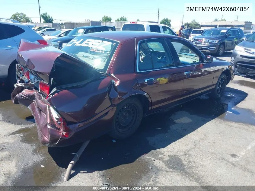 2002 Mercury Grand Marquis Gs VIN: 2MEFM74W42X604854 Lot: 40125261