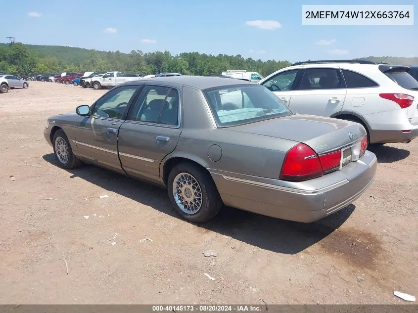 2002 Mercury Grand Marquis Gs VIN: 2MEFM74W12X663764 Lot: 40145173