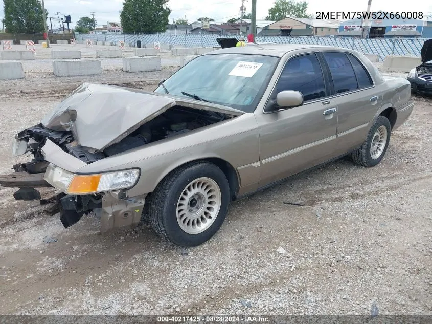 2002 Mercury Grand Marquis Ls VIN: 2MEFM75W52X660008 Lot: 40217425