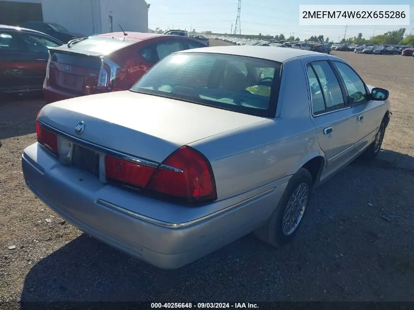 2002 Mercury Grand Marquis Gs VIN: 2MEFM74W62X655286 Lot: 40256648