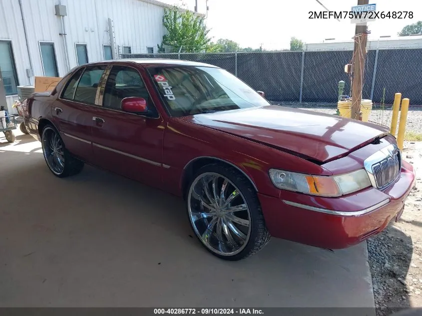 2002 Mercury Grand Marquis Ls VIN: 2MEFM75W72X648278 Lot: 40286772