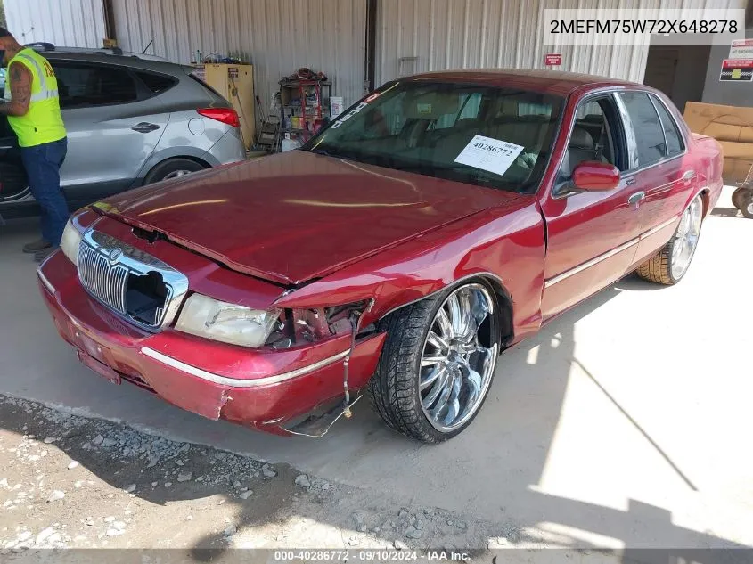 2002 Mercury Grand Marquis Ls VIN: 2MEFM75W72X648278 Lot: 40286772