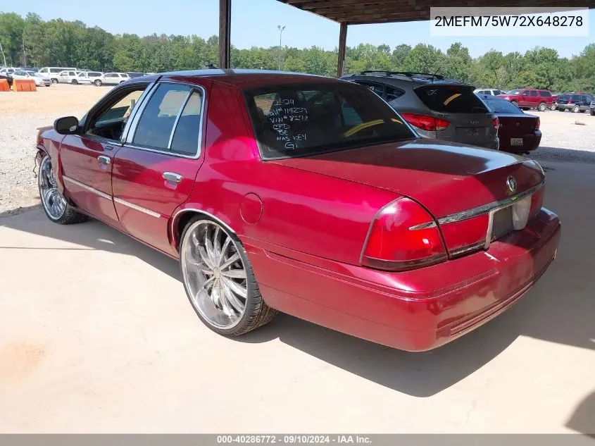 2002 Mercury Grand Marquis Ls VIN: 2MEFM75W72X648278 Lot: 40286772