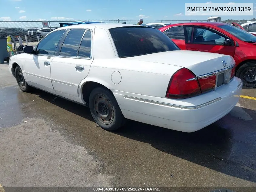 2002 Mercury Grand Marquis Ls VIN: 2MEFM75W92X611359 Lot: 40439519