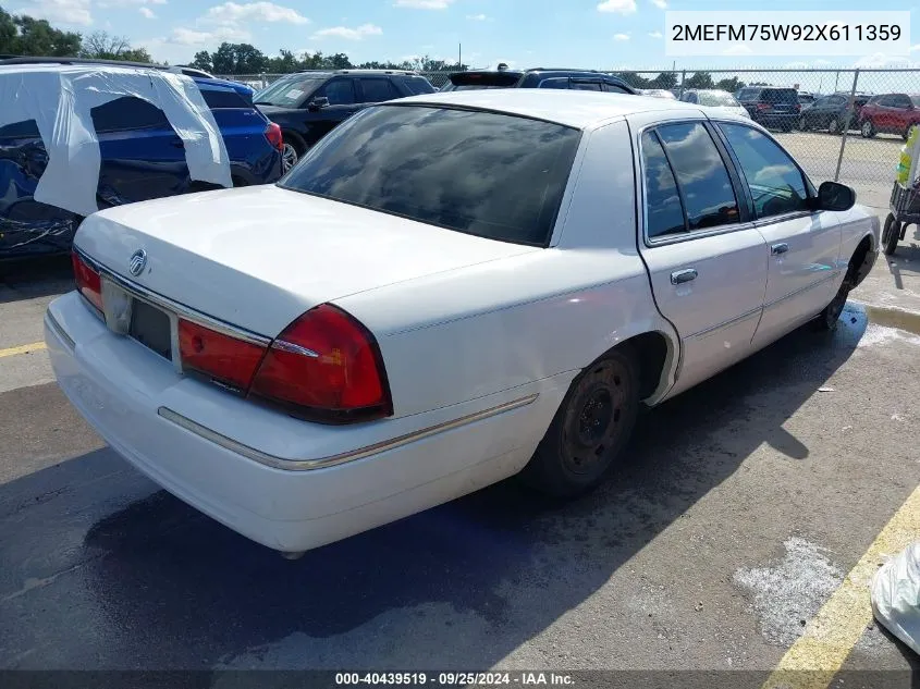 2002 Mercury Grand Marquis Ls VIN: 2MEFM75W92X611359 Lot: 40439519