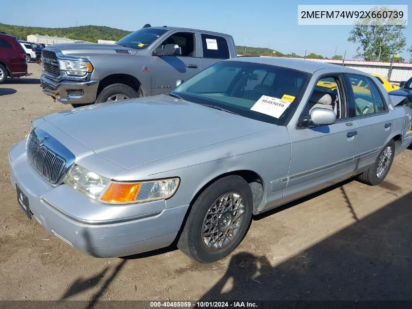 2002 Mercury Grand Marquis Gs VIN: 2MEFM74W92X660739 Lot: 40485059