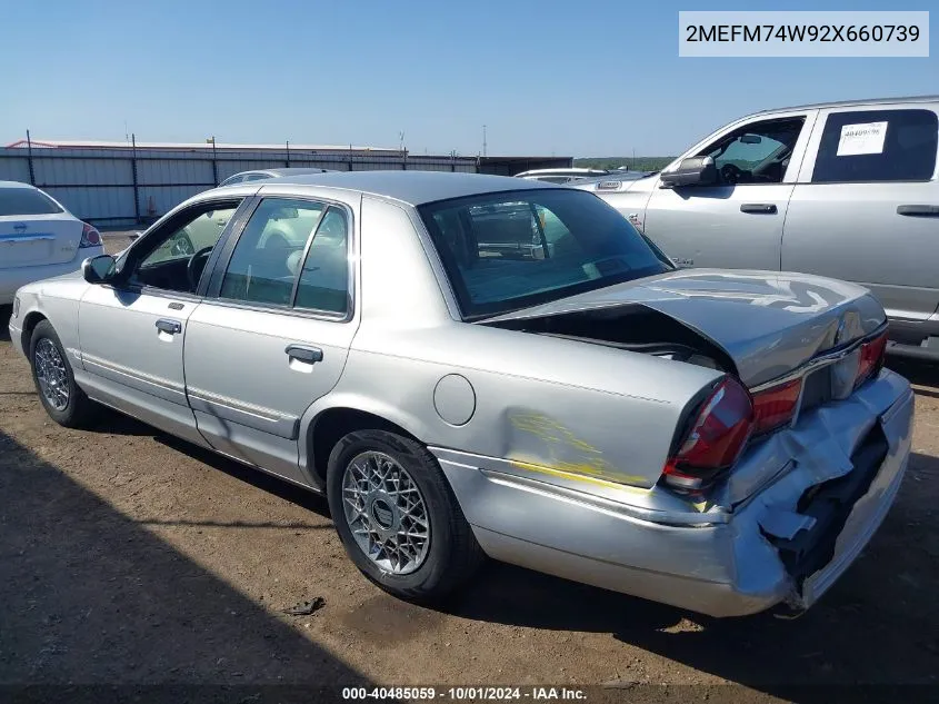 2002 Mercury Grand Marquis Gs VIN: 2MEFM74W92X660739 Lot: 40485059