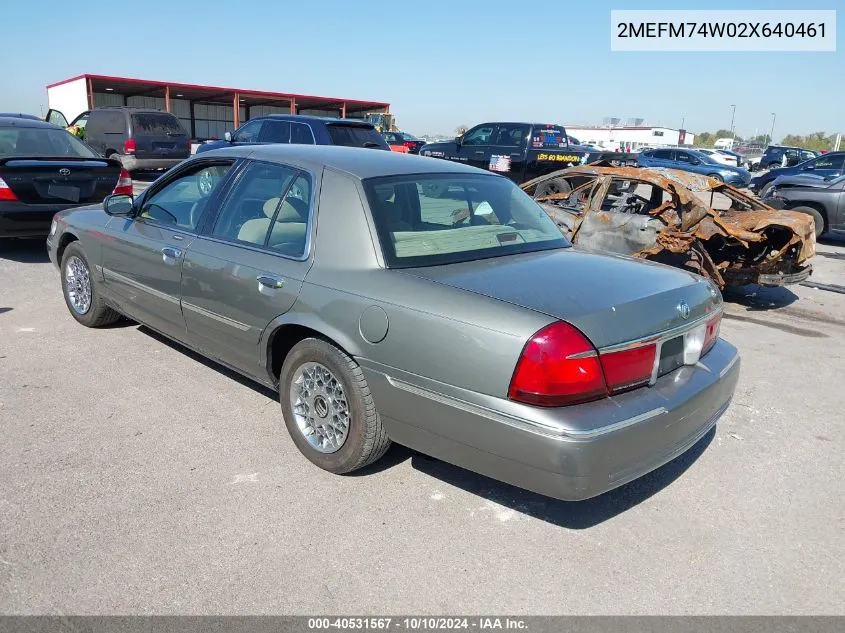 2002 Mercury Grand Marquis Gs VIN: 2MEFM74W02X640461 Lot: 40531567