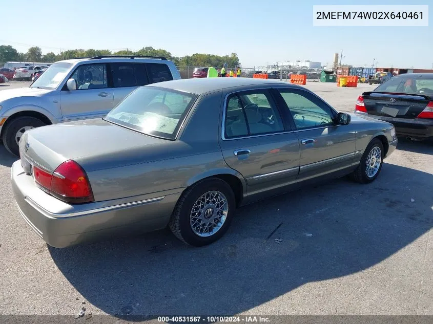 2002 Mercury Grand Marquis Gs VIN: 2MEFM74W02X640461 Lot: 40531567