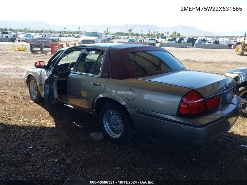 2002 Mercury Grand Marquis Ls VIN: 2MEFM75W22X631565 Lot: 40586321