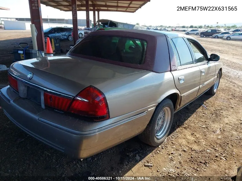 2002 Mercury Grand Marquis Ls VIN: 2MEFM75W22X631565 Lot: 40586321