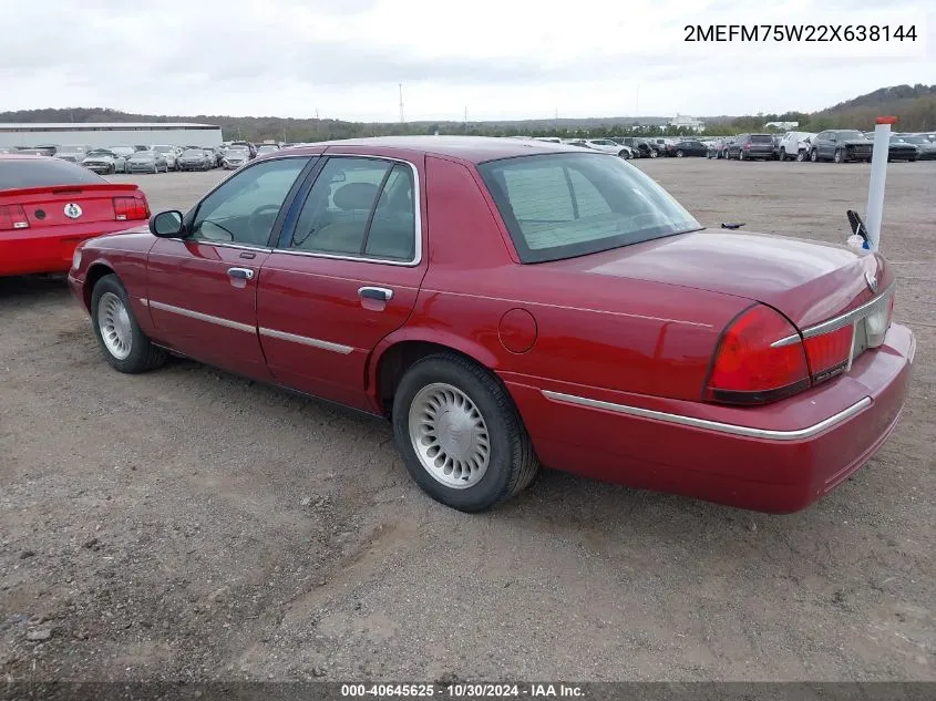 2002 Mercury Grand Marquis Ls VIN: 2MEFM75W22X638144 Lot: 40645625