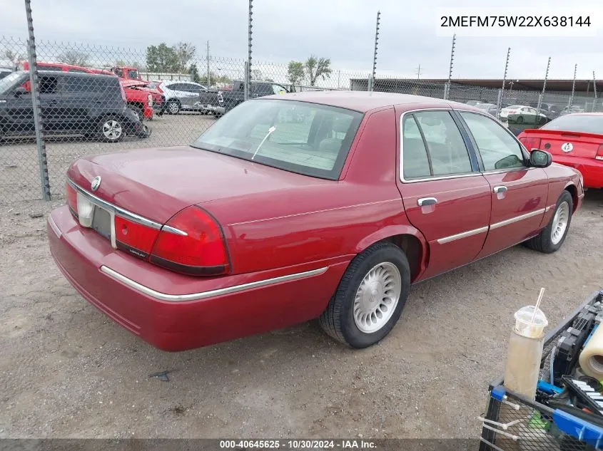 2002 Mercury Grand Marquis Ls VIN: 2MEFM75W22X638144 Lot: 40645625