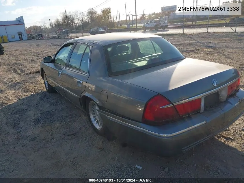 2002 Mercury Grand Marquis Ls VIN: 2MEFM75W02X613338 Lot: 40740193