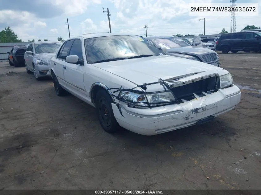 2003 Mercury Grand Marquis Gs VIN: 2MEFM74W83X635672 Lot: 39357117