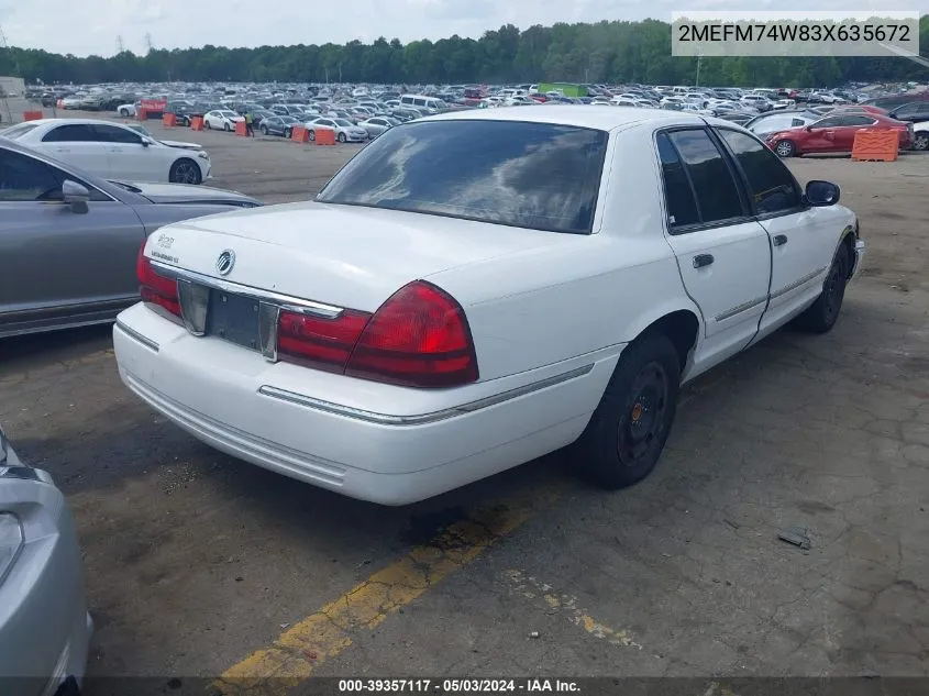 2003 Mercury Grand Marquis Gs VIN: 2MEFM74W83X635672 Lot: 39357117