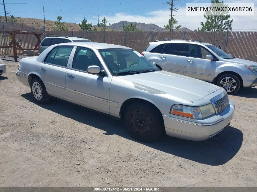 2003 Mercury Grand Marquis Gs VIN: 2MEFM74WX3X668706 Lot: 39712412