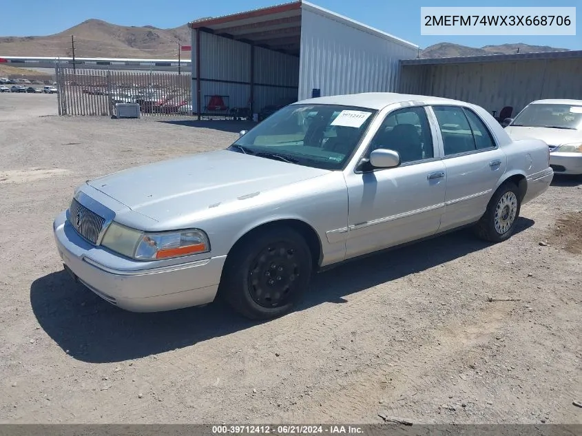 2003 Mercury Grand Marquis Gs VIN: 2MEFM74WX3X668706 Lot: 39712412