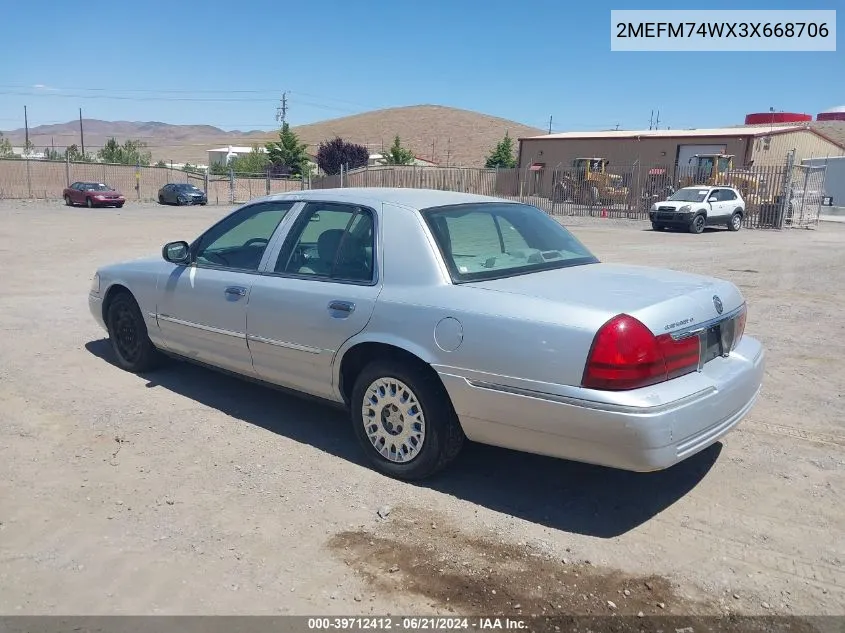 2003 Mercury Grand Marquis Gs VIN: 2MEFM74WX3X668706 Lot: 39712412