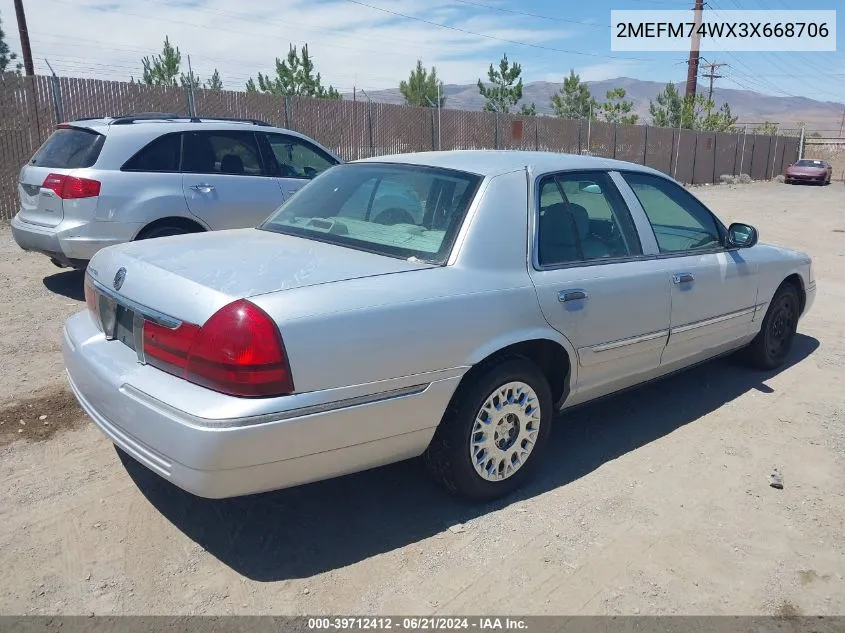 2003 Mercury Grand Marquis Gs VIN: 2MEFM74WX3X668706 Lot: 39712412