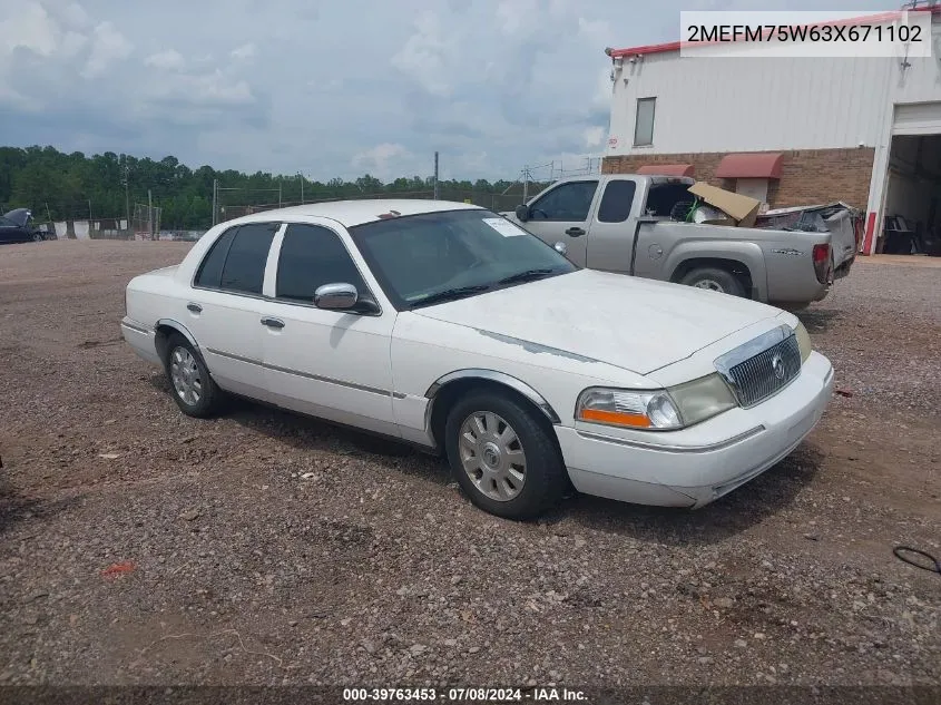 2003 Mercury Grand Marquis Ls VIN: 2MEFM75W63X671102 Lot: 39763453