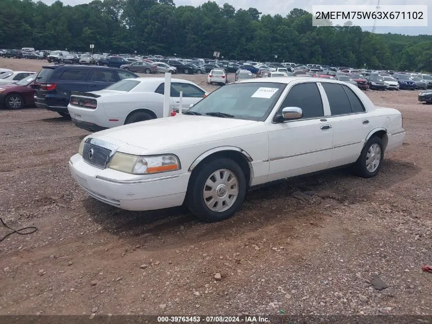 2003 Mercury Grand Marquis Ls VIN: 2MEFM75W63X671102 Lot: 39763453