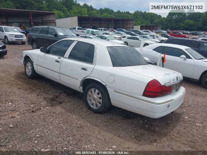 2003 Mercury Grand Marquis Ls VIN: 2MEFM75W63X671102 Lot: 39763453