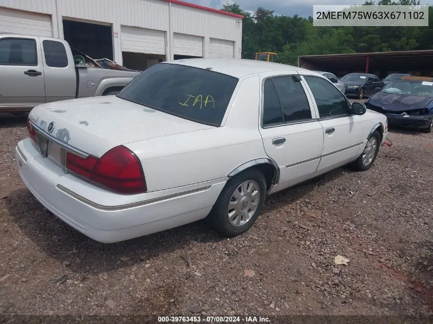 2003 Mercury Grand Marquis Ls VIN: 2MEFM75W63X671102 Lot: 39763453