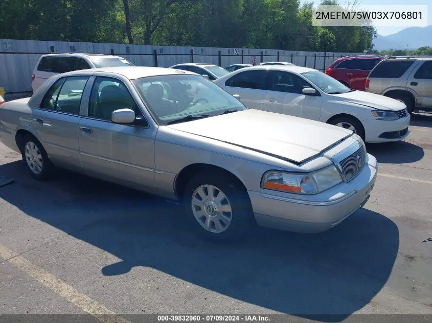 2003 Mercury Grand Marquis Ls VIN: 2MEFM75W03X706801 Lot: 39832960