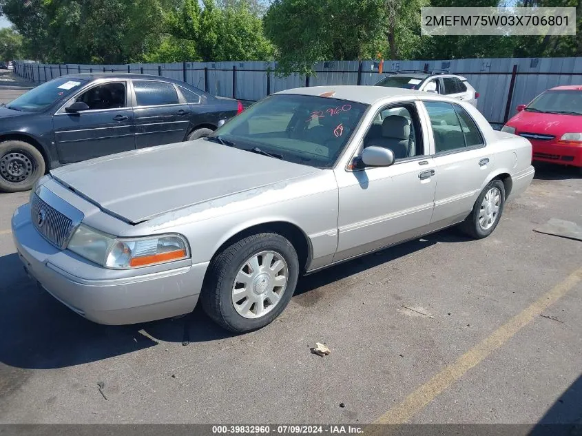 2003 Mercury Grand Marquis Ls VIN: 2MEFM75W03X706801 Lot: 39832960