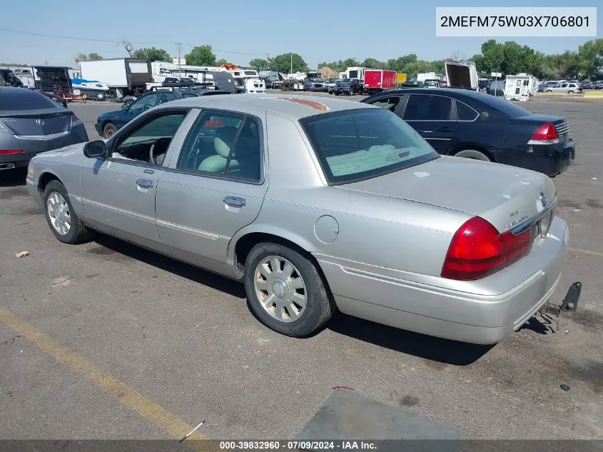 2003 Mercury Grand Marquis Ls VIN: 2MEFM75W03X706801 Lot: 39832960