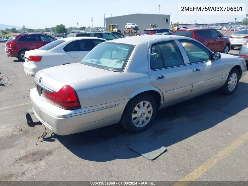 2003 Mercury Grand Marquis Ls VIN: 2MEFM75W03X706801 Lot: 39832960