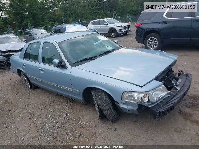 2003 Mercury Grand Marquis Gs VIN: 2MEFM74W33X693155 Lot: 39948649