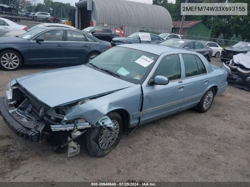 2003 Mercury Grand Marquis Gs VIN: 2MEFM74W33X693155 Lot: 39948649