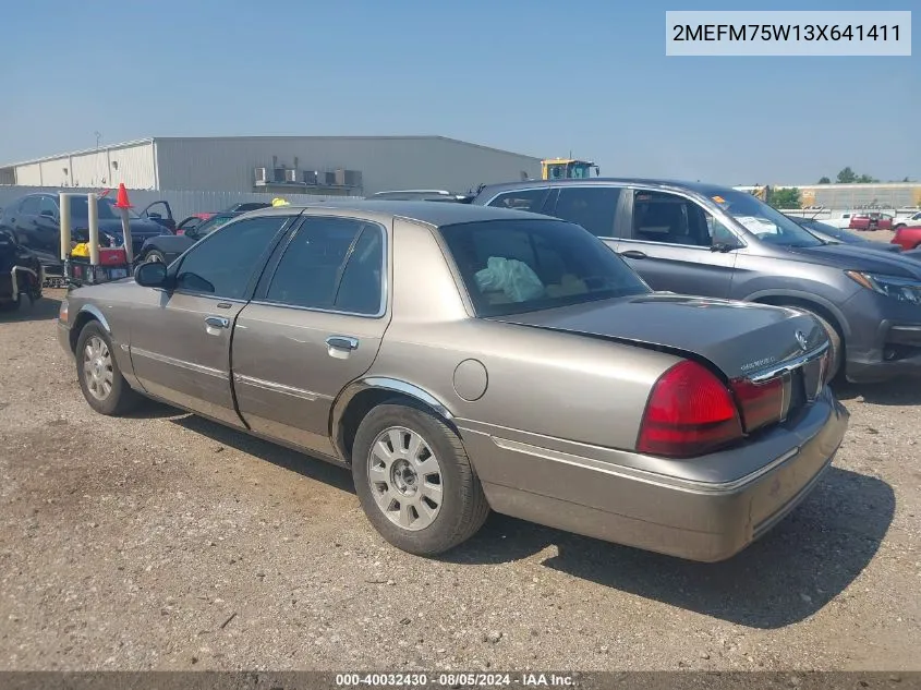 2003 Mercury Grand Marquis Ls VIN: 2MEFM75W13X641411 Lot: 40032430