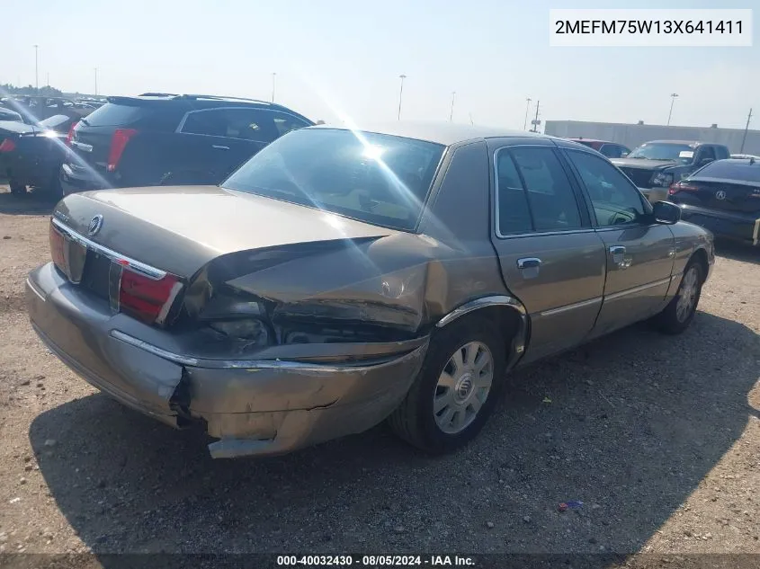 2003 Mercury Grand Marquis Ls VIN: 2MEFM75W13X641411 Lot: 40032430