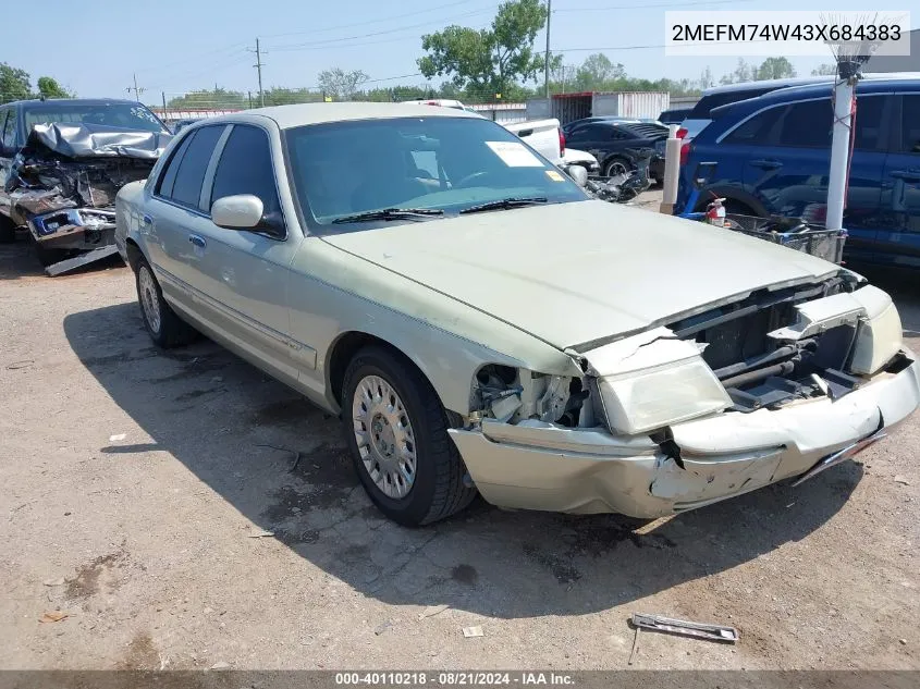 2003 Mercury Grand Marquis Gs VIN: 2MEFM74W43X684383 Lot: 40110218