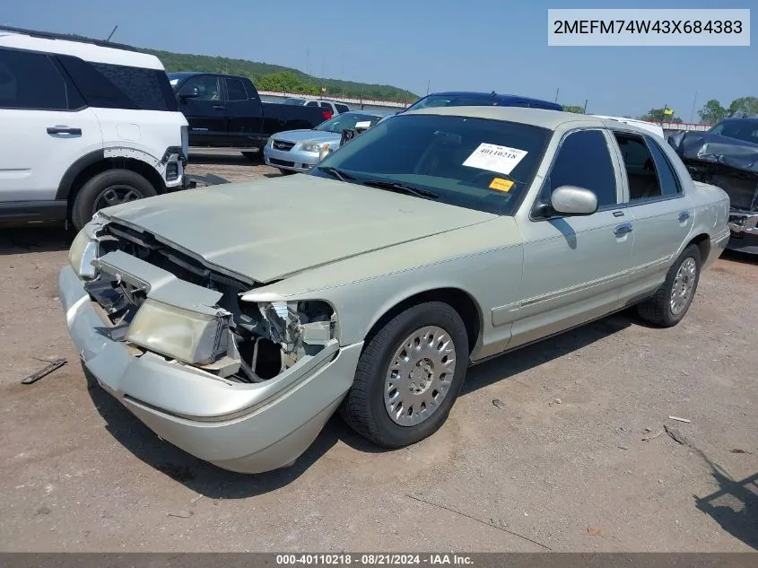 2003 Mercury Grand Marquis Gs VIN: 2MEFM74W43X684383 Lot: 40110218