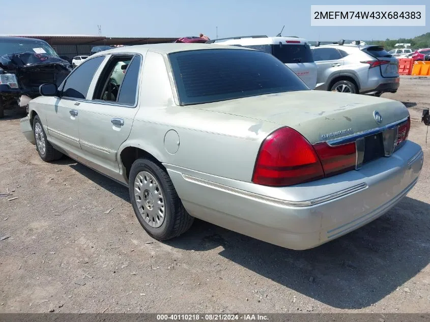 2003 Mercury Grand Marquis Gs VIN: 2MEFM74W43X684383 Lot: 40110218