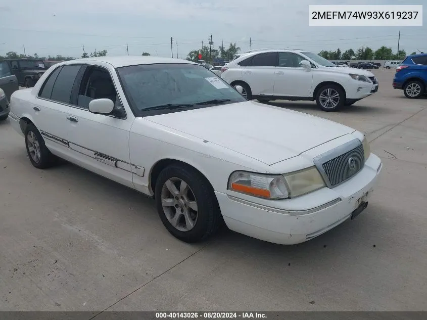 2003 Mercury Grand Marquis Gs VIN: 2MEFM74W93X619237 Lot: 40143026