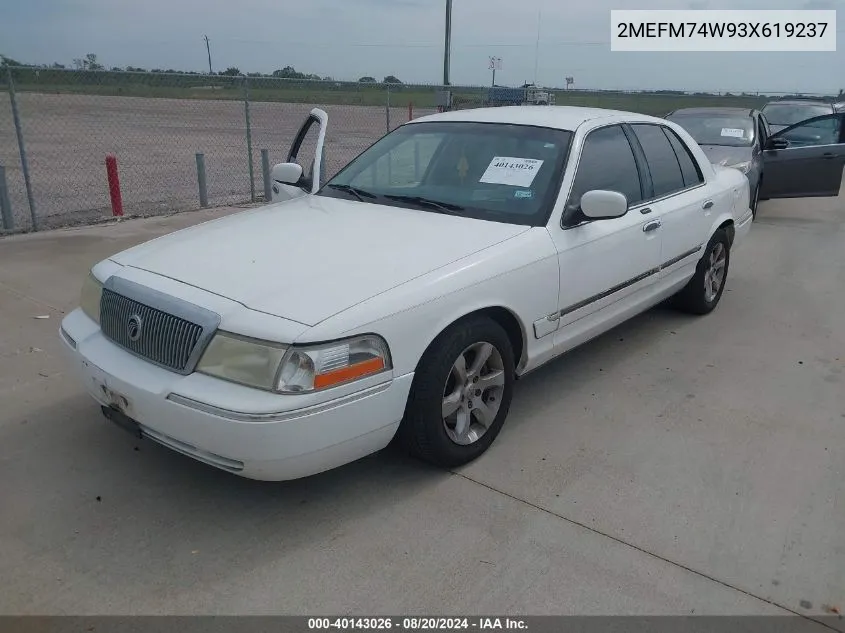 2003 Mercury Grand Marquis Gs VIN: 2MEFM74W93X619237 Lot: 40143026