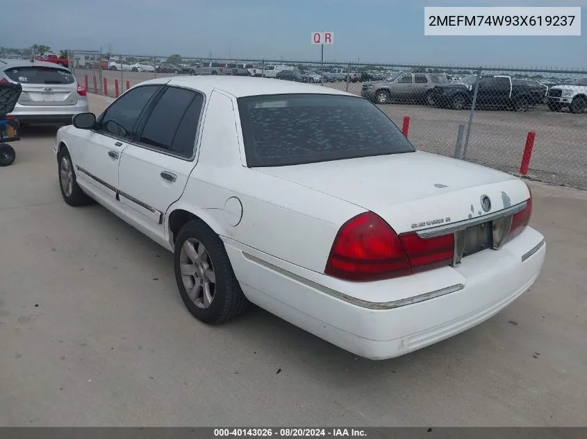 2003 Mercury Grand Marquis Gs VIN: 2MEFM74W93X619237 Lot: 40143026