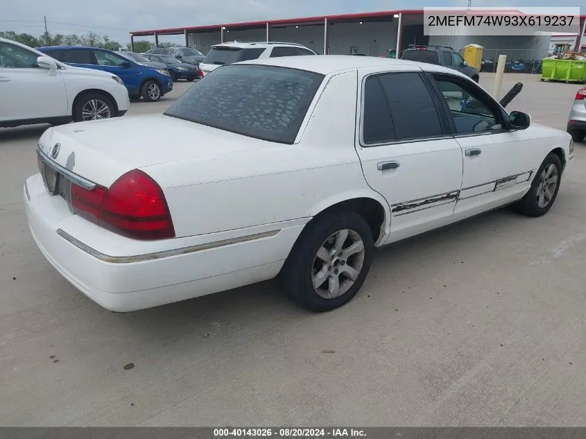 2003 Mercury Grand Marquis Gs VIN: 2MEFM74W93X619237 Lot: 40143026