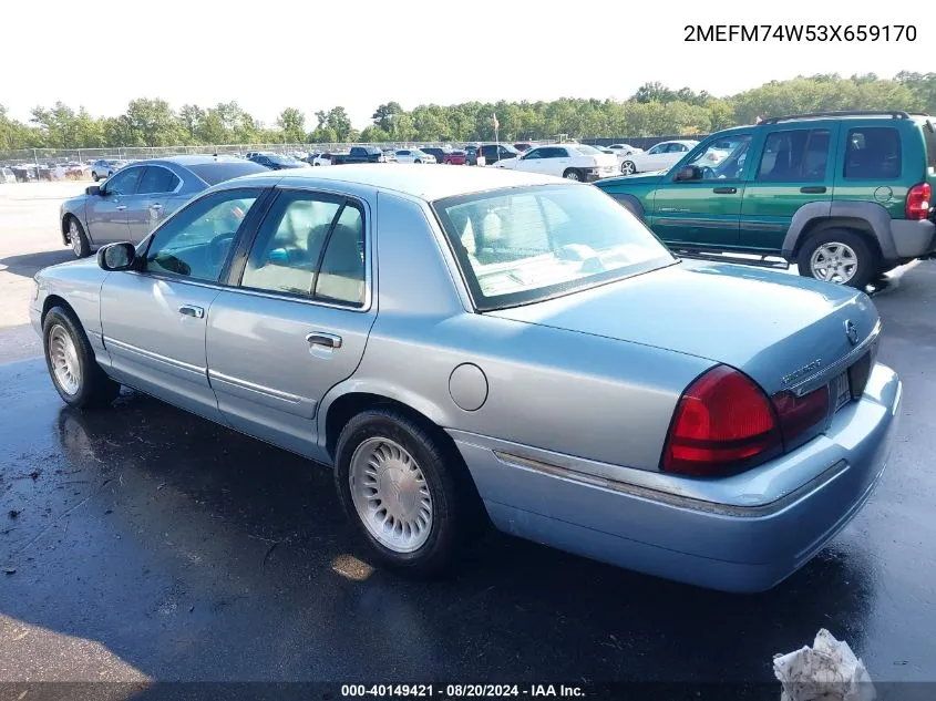 2003 Mercury Grand Marquis Gs VIN: 2MEFM74W53X659170 Lot: 40149421