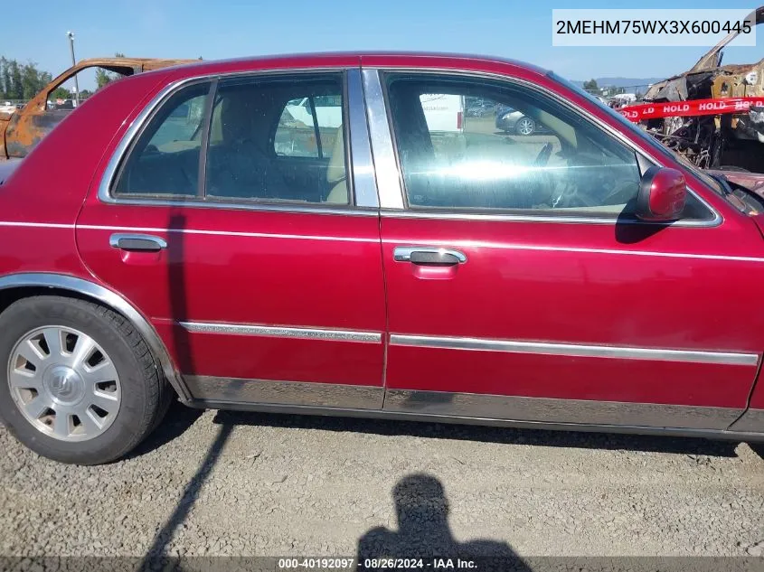 2003 Mercury Grand Marquis Ls VIN: 2MEHM75WX3X600445 Lot: 40192097