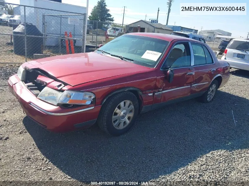 2003 Mercury Grand Marquis Ls VIN: 2MEHM75WX3X600445 Lot: 40192097