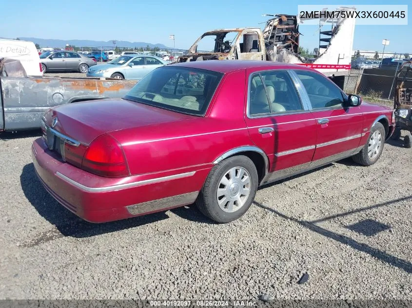 2003 Mercury Grand Marquis Ls VIN: 2MEHM75WX3X600445 Lot: 40192097