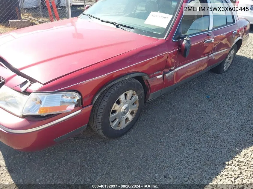 2003 Mercury Grand Marquis Ls VIN: 2MEHM75WX3X600445 Lot: 40192097